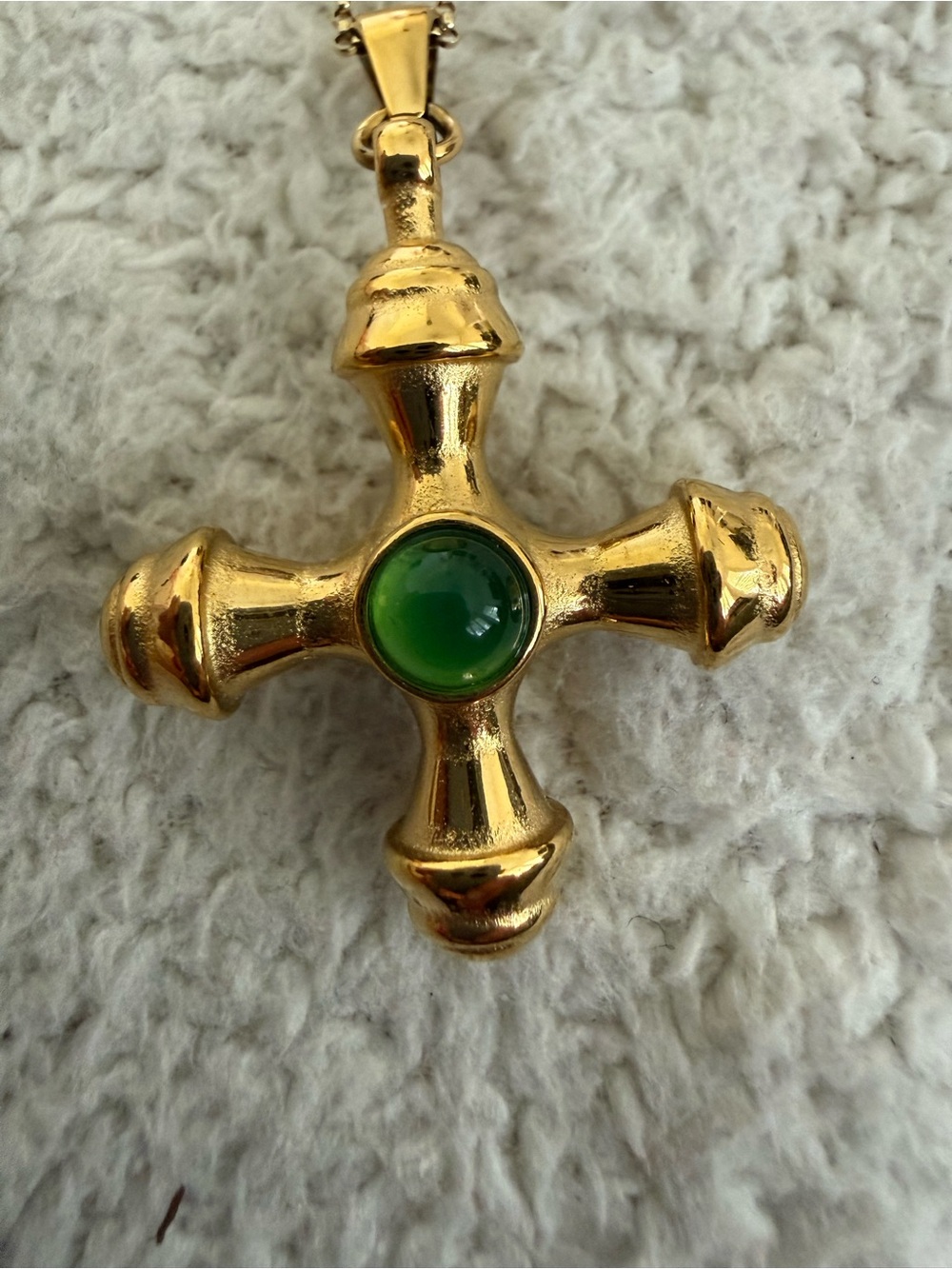 Gold Plated Green Cabochon Cross - Picture 5 of 5